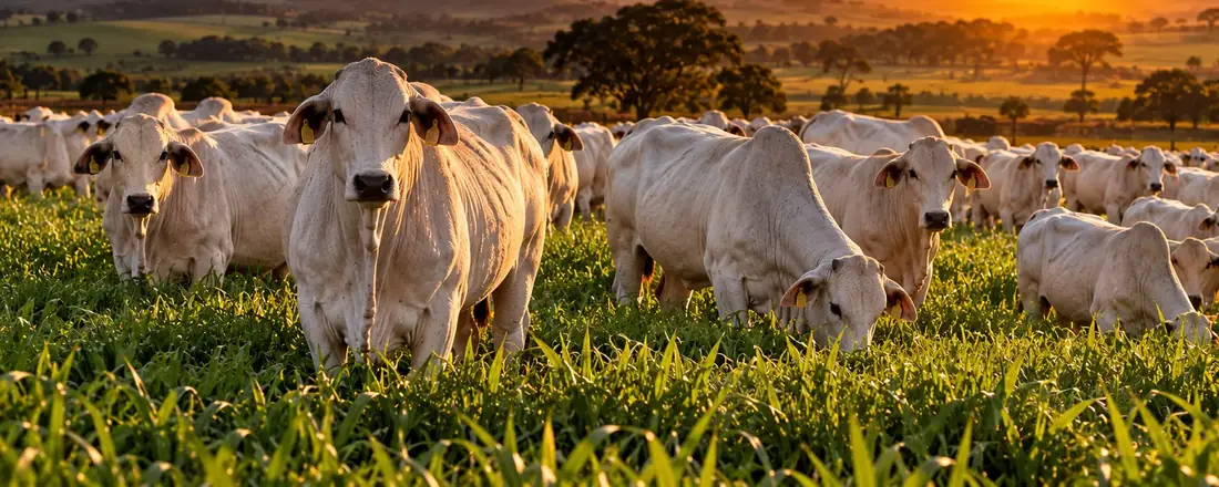Rebanho de gado branco no pasto
